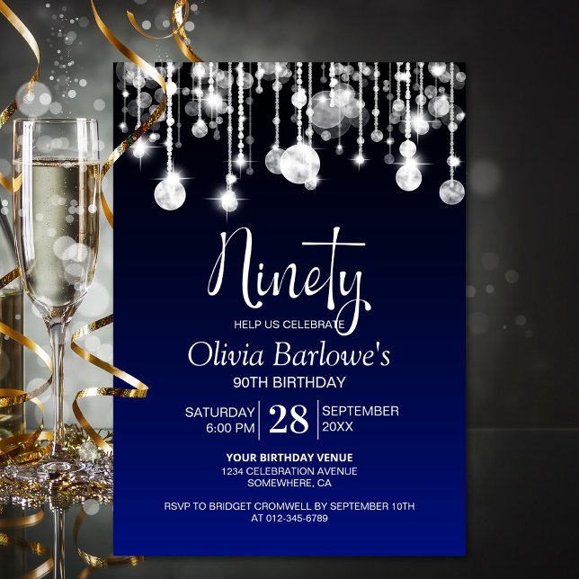 Invitación Elegante fiesta de cumpleaños 90 Blue (Subido por el creador)
