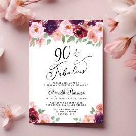 Invitación Elegante fiesta de cumpleaños 90 de Floral