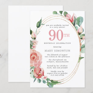 Invitación Elegante fiesta de cumpleaños 90 de la flor rosa r