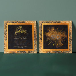 Invitación Elegante fiesta de cumpleaños 90 de Purpurina Negr
