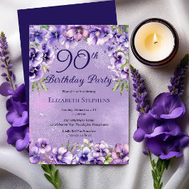 Invitación Elegante fiesta de cumpleaños 90 de violetas morad