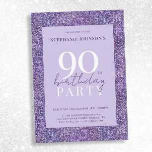 Invitación Elegante fiesta de cumpleaños 90 del Purpurina Púr