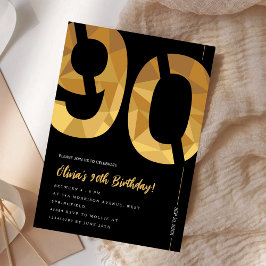 Invitación Elegante fiesta de cumpleaños 90 en negro y oro