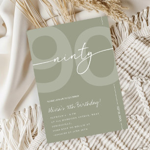 Invitación Elegante Fiesta de Cumpleaños 90 en Verde Salvia
