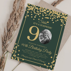 Invitación Elegante fiesta de cumpleaños 90 Gold Confetti Ver
