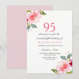 Invitación Elegante fiesta de cumpleaños 95ª floral rosa