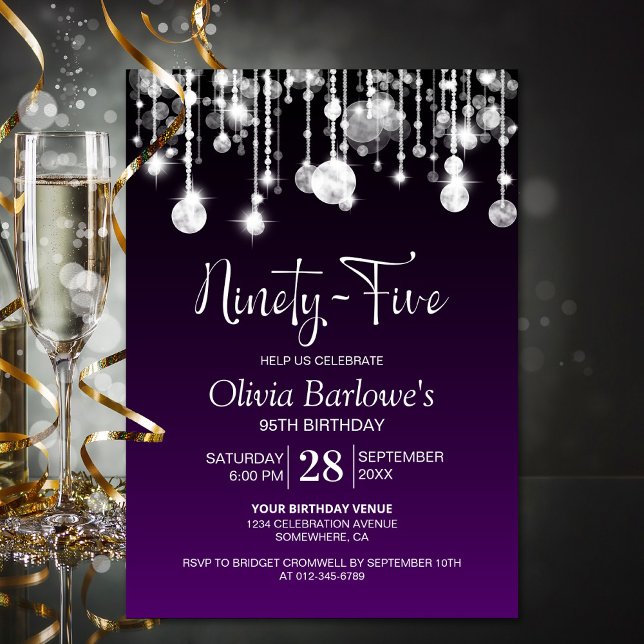Invitación Elegante fiesta de cumpleaños 95ª morada (Subido por el creador)