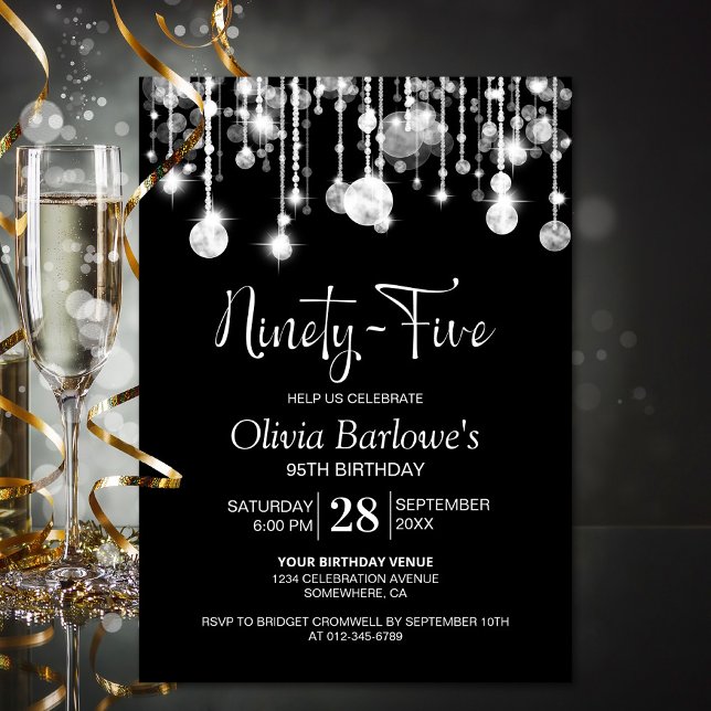Invitación Elegante fiesta de cumpleaños 95º en blanco negro (Subido por el creador)