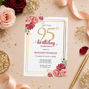 Invitación Elegante Fiesta de Cumpleaños 95 con Rubor Dorado 