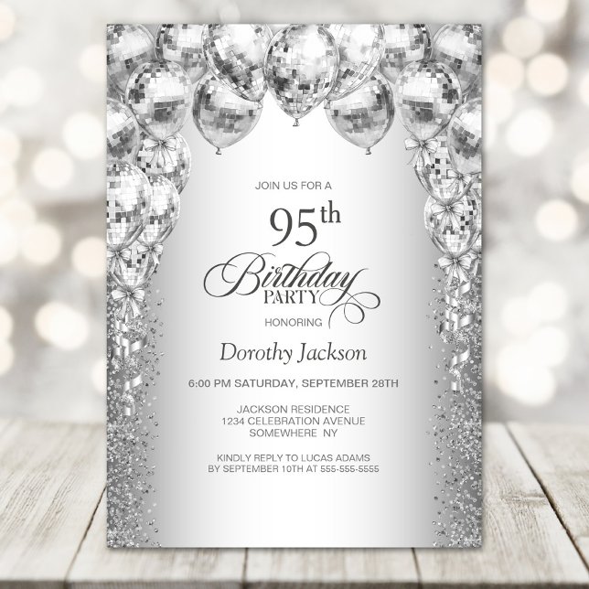 Invitación Elegante fiesta de cumpleaños 95 de los globos pla (Subido por el creador)
