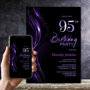 Invitación Elegante fiesta de cumpleaños 95 en negro y morado