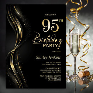 Invitación Elegante fiesta de cumpleaños 95 en negro y oro