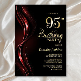 Invitación Elegante fiesta de cumpleaños 95 en negro y rojo