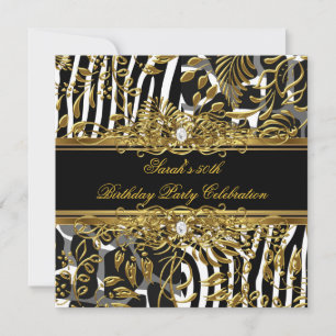 Invitación Elegante fiesta de cumpleaños animal Damasco de or