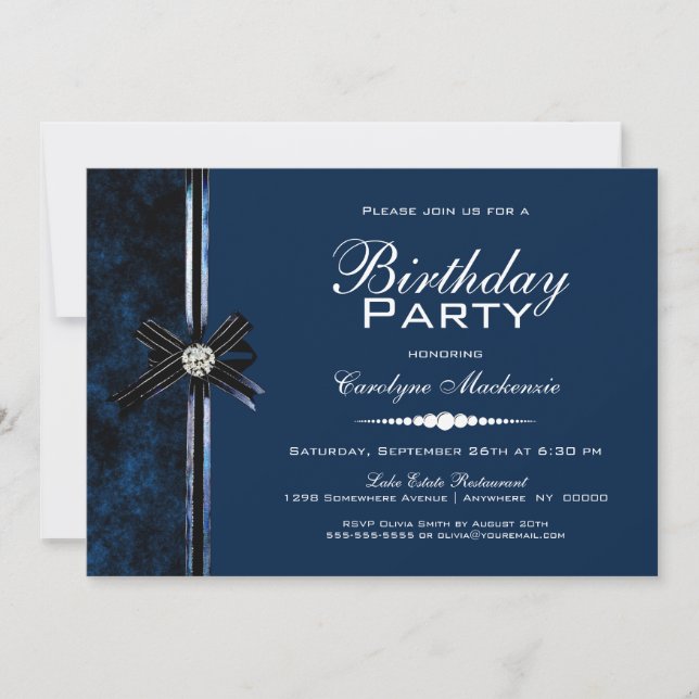 Invitación Elegante fiesta de cumpleaños azul (Anverso)