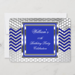 Invitación Elegante Fiesta de Cumpleaños Azul Chevron para Ho