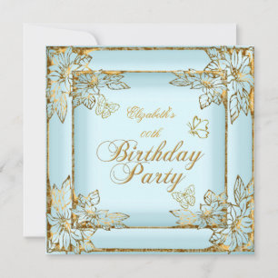Invitación Elegante Fiesta de Cumpleaños Azul Dorado Precioso