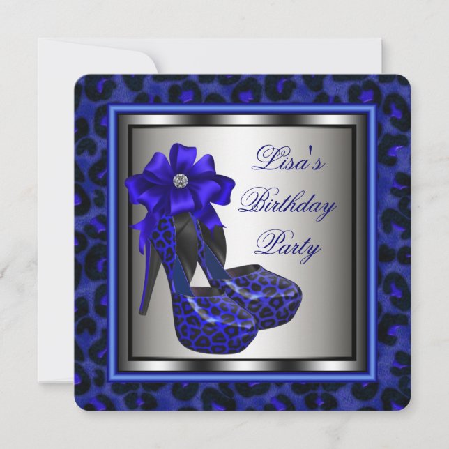 Invitación Elegante fiesta de cumpleaños azul real (Anverso)
