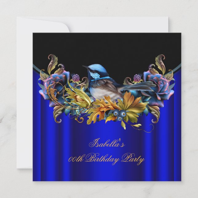 Invitación Elegante Fiesta de Cumpleaños Azul Real Azulado Do (Anverso)
