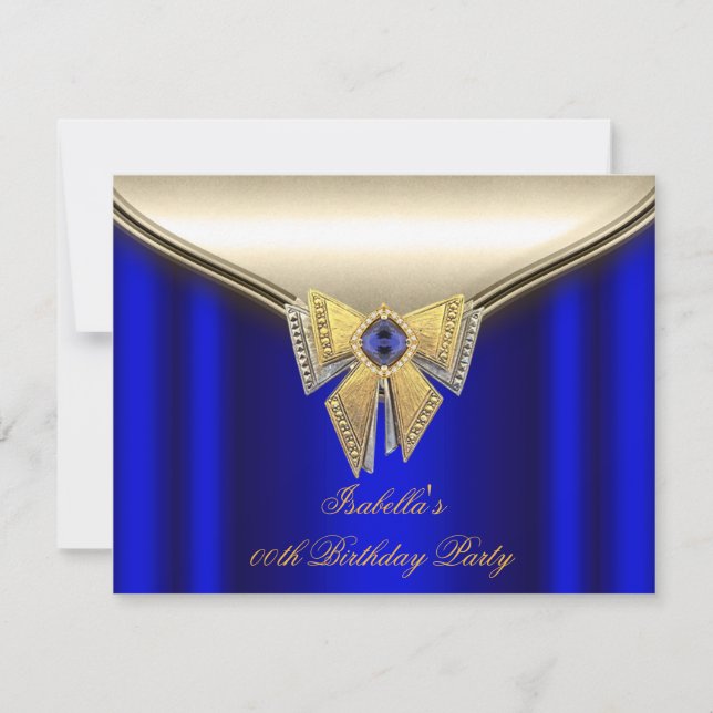 Invitación Elegante Fiesta de Cumpleaños Azul Real Beige Dora (Anverso)