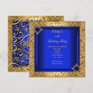Invitación Elegante fiesta de cumpleaños azul real damasco do