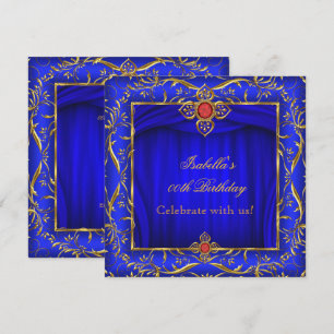 Invitación Elegante Fiesta de Cumpleaños Azul Real Rojo Dorad