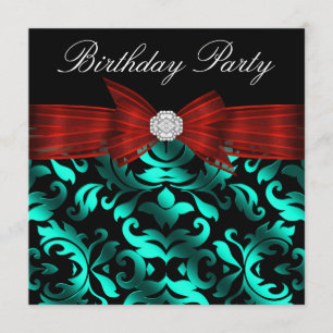 Invitación Elegante fiesta de cumpleaños azul Verde azulado d