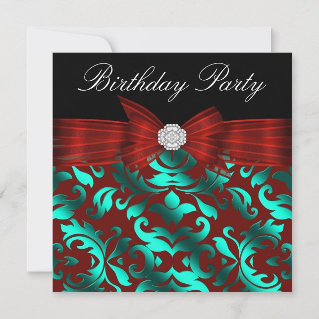 Invitación Elegante fiesta de cumpleaños azul Verde azulado d (Anverso)