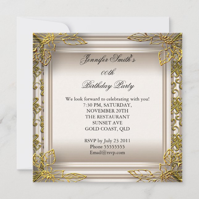 Invitación Elegante Fiesta de Cumpleaños Beige Crema Damask (Anverso)
