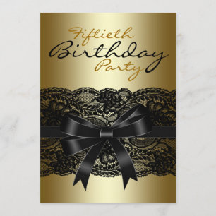 Invitación Elegante fiesta de cumpleaños Black and Gold Lace