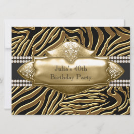 Invitación Elegante fiesta de cumpleaños Black and Gold Zebra