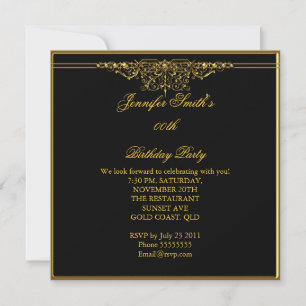 Invitación Elegante fiesta de cumpleaños Black Gold