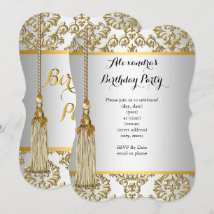 Invitación Elegante fiesta de cumpleaños blanco de oro de Dam