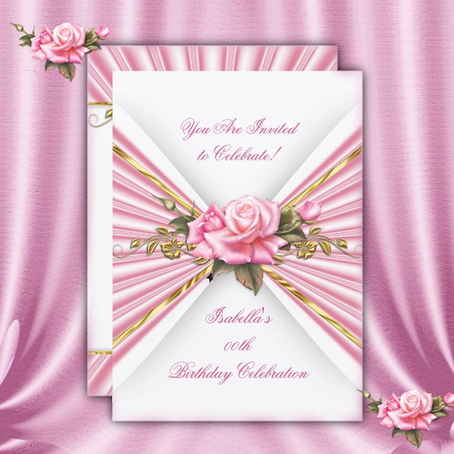 Invitación Elegante fiesta de cumpleaños blanco de oro rosa r (Subido por el creador)