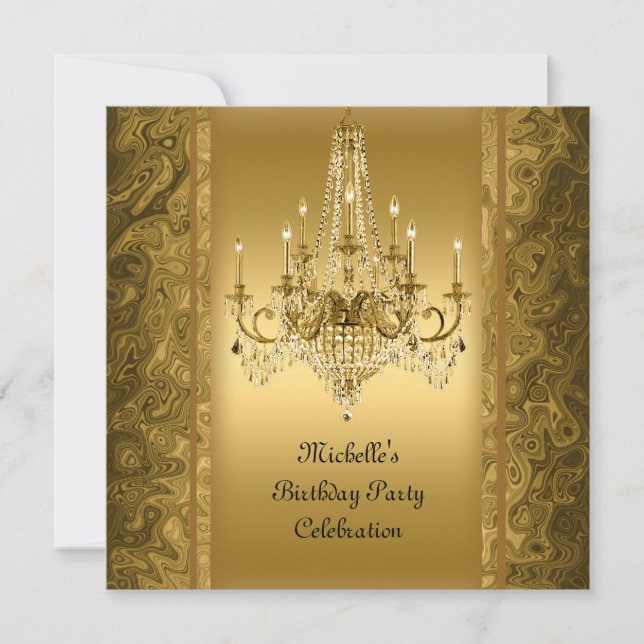 Invitación Elegante fiesta de cumpleaños candelabro de oro (Anverso)