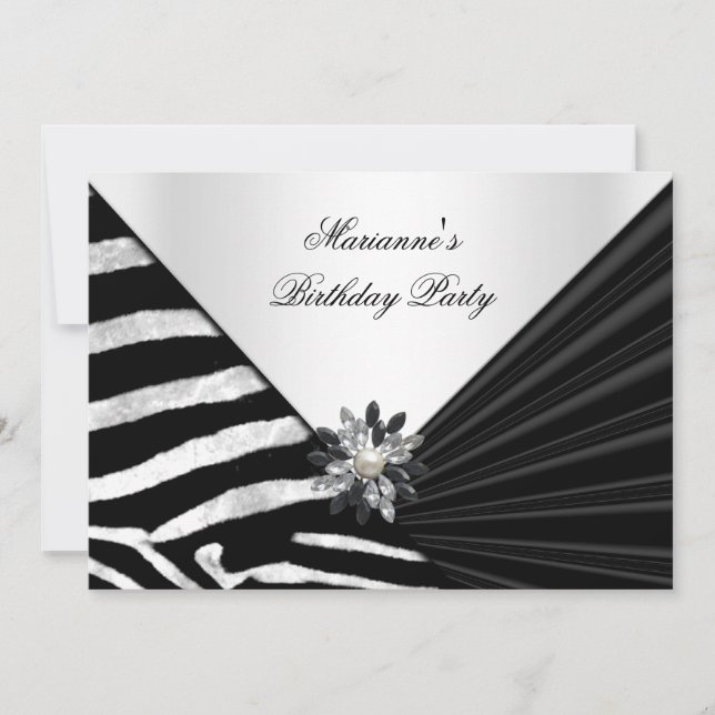 Invitación Elegante fiesta de cumpleaños cebra Jewel negro (Anverso)