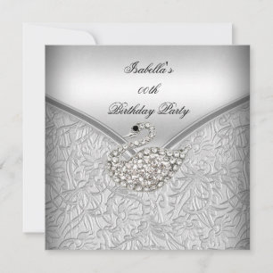 Invitación Elegante Fiesta de Cumpleaños Cisne Blanco Damasco
