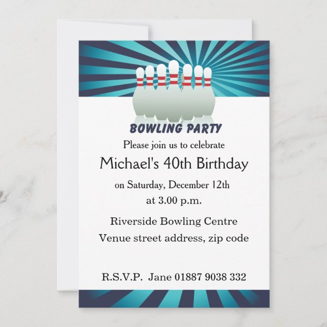 Invitación Elegante fiesta de cumpleaños con boliche de diez  (Anverso)