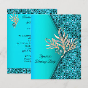 Invitación Elegante Fiesta de Cumpleaños con Brillo Azul Teal