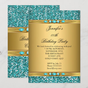 Invitación Elegante Fiesta de Cumpleaños con Brillo Dorado y