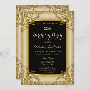 Invitación Elegante fiesta de cumpleaños con crema de oro neg