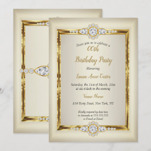 Invitación Elegante Fiesta de Cumpleaños con Crema de Oro y D