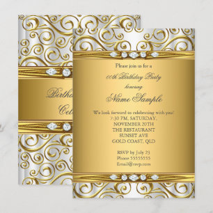 Invitación Elegante fiesta de cumpleaños con damasco de oro y