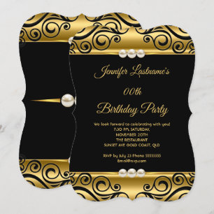 Invitación Elegante Fiesta de Cumpleaños con Damasco Dorado y