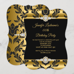 Invitación Elegante Fiesta de Cumpleaños con Damasco Dorado y