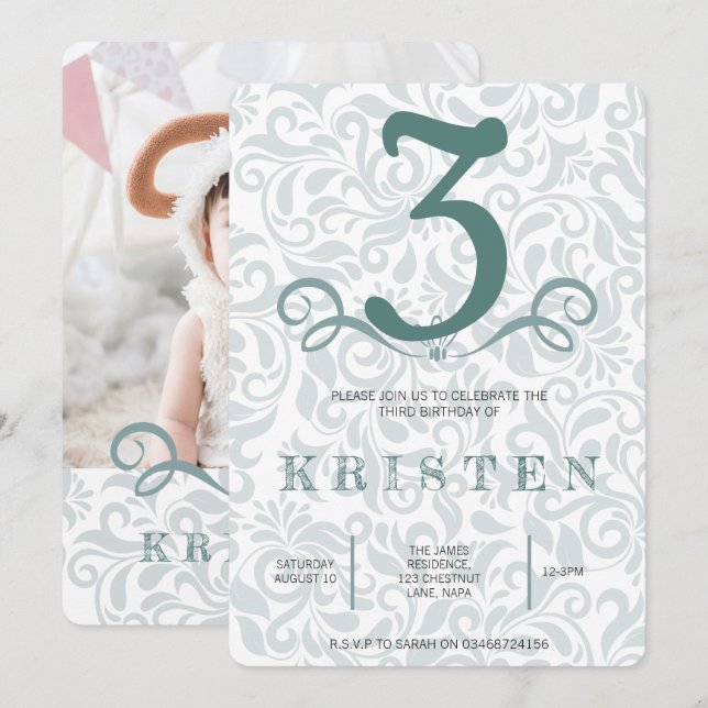 Invitación Elegante fiesta de cumpleaños con decoración turqu (Anverso / Reverso)