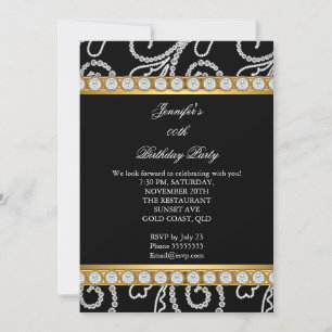 Invitación Elegante Fiesta de Cumpleaños con Diamantes Negros