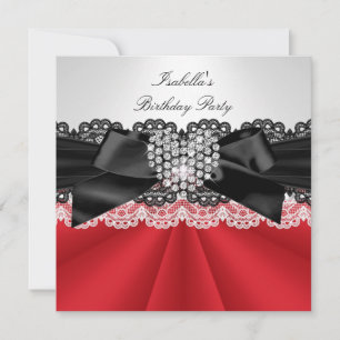Invitación Elegante Fiesta de Cumpleaños con Diamantes Rojos,