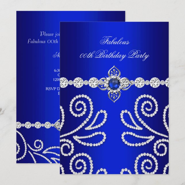 Invitación Elegante Fiesta de Cumpleaños con Diamantes y Perl (Anverso / Reverso)