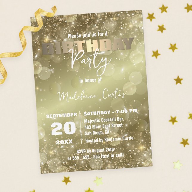 Invitación Elegante Fiesta de Cumpleaños con el Tono de Oro (Subido por el creador)